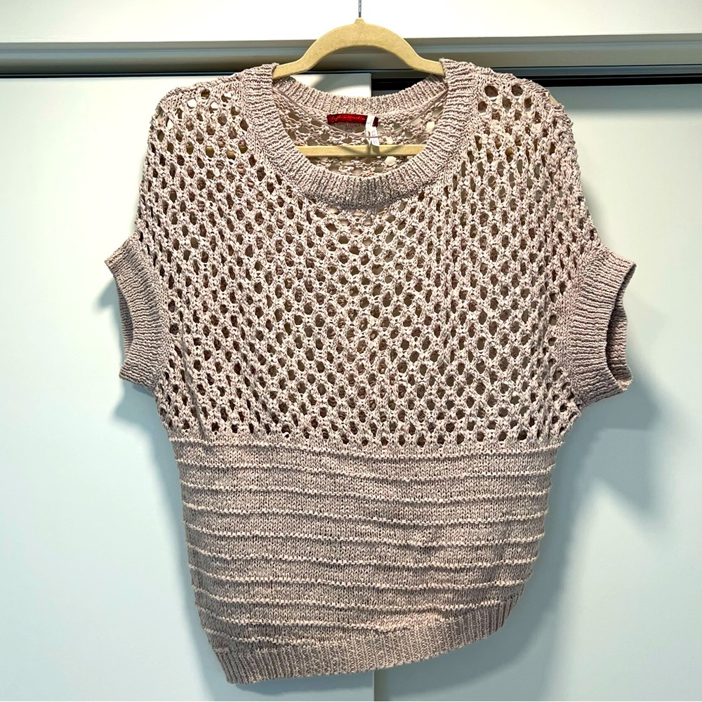LEFT ON HOUSTON‎ Open Knit Asymmetrical Crochet Sweater, S